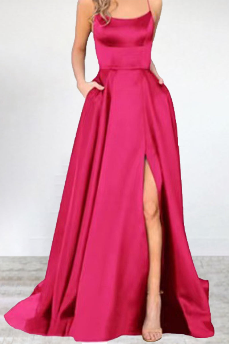 Abendkleid Einfarbig U-Hals Hochgeschlossen Frauen 16 Farben