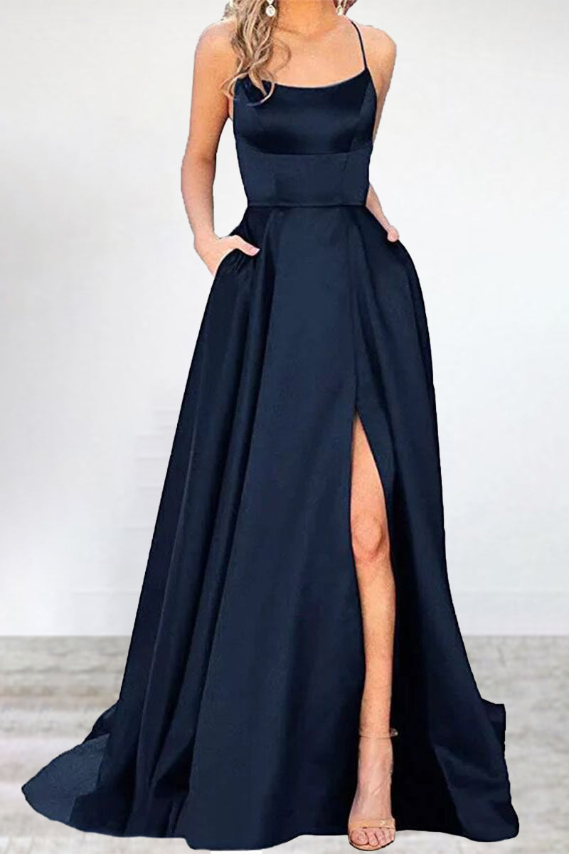 Abendkleid Einfarbig U-Hals Hochgeschlossen Frauen 16 Farben