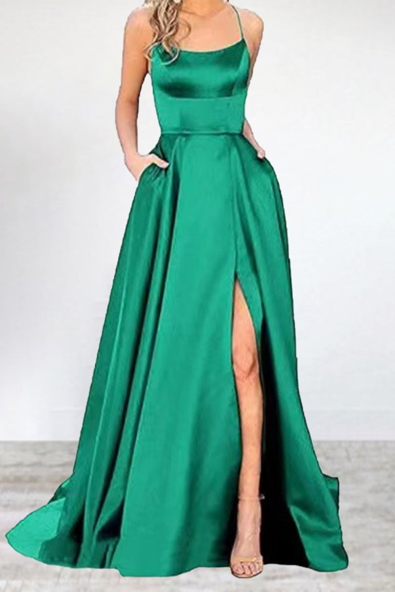 Abendkleid Einfarbig U-Hals Hochgeschlossen Frauen 16 Farben