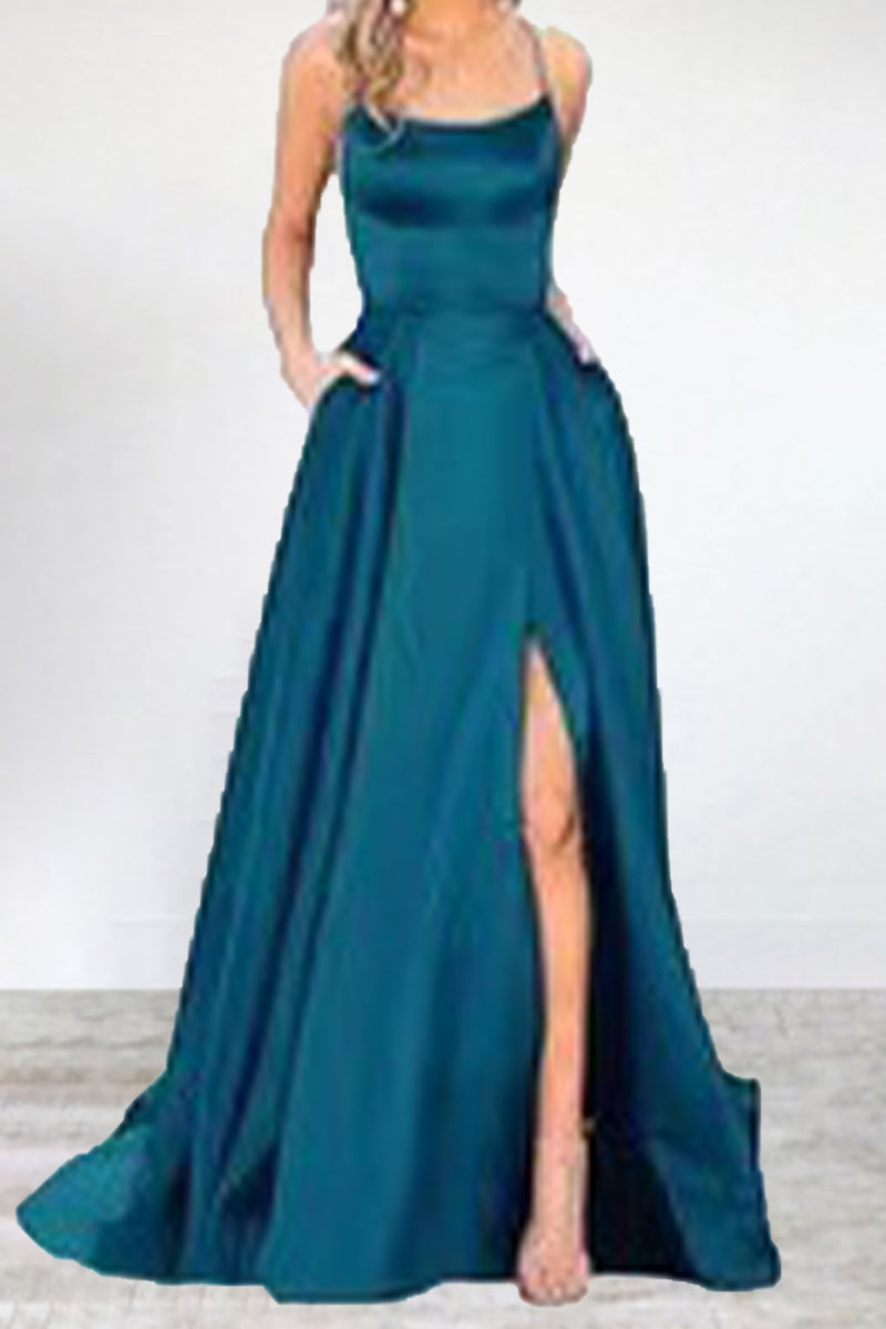 Abendkleid Einfarbig U-Hals Hochgeschlossen Frauen 16 Farben