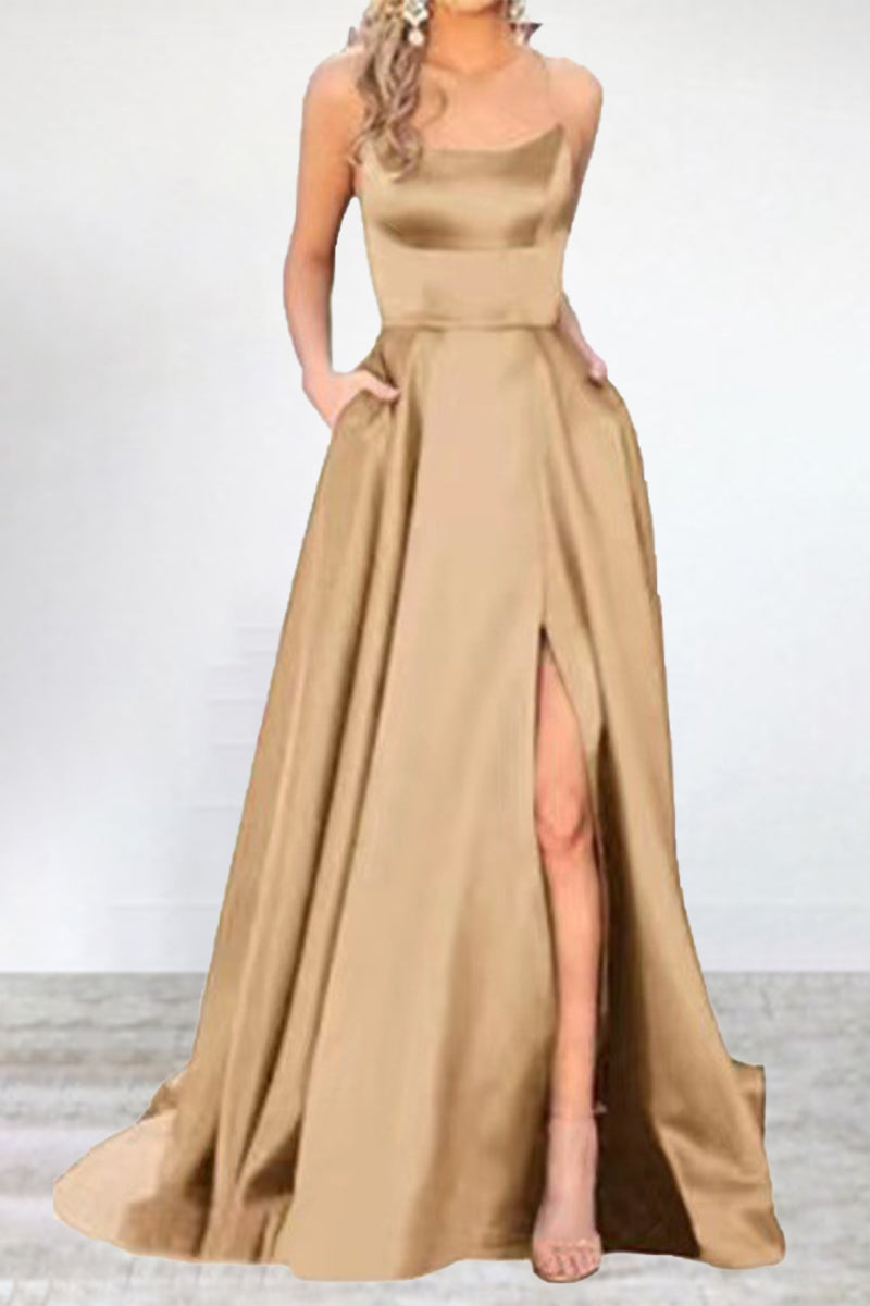 Abendkleid Einfarbig U-Hals Hochgeschlossen Frauen 16 Farben