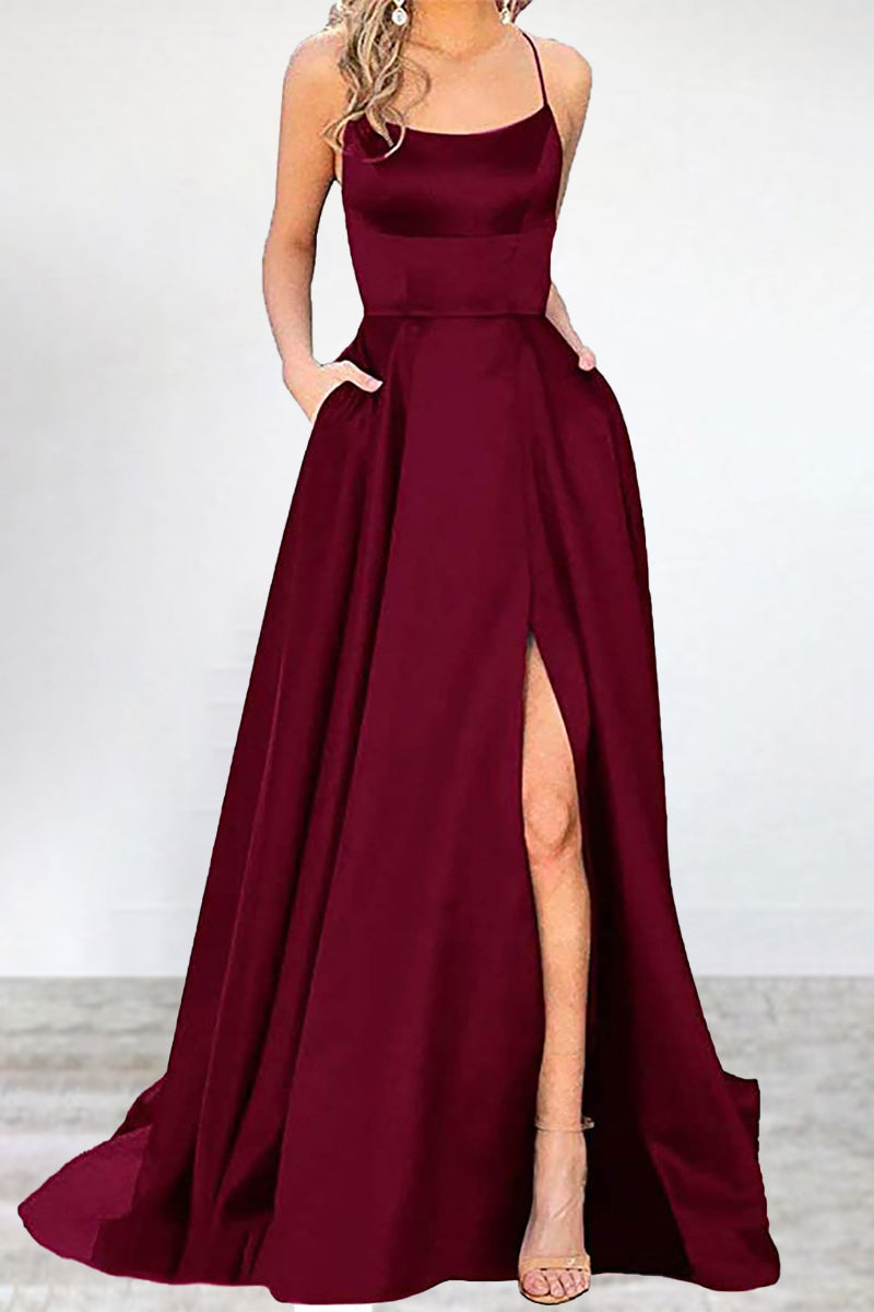 Abendkleid Einfarbig U-Hals Hochgeschlossen Frauen 16 Farben
