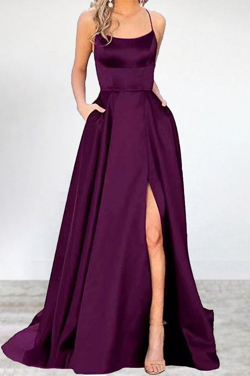 Abendkleid Einfarbig U-Hals Hochgeschlossen Frauen 16 Farben