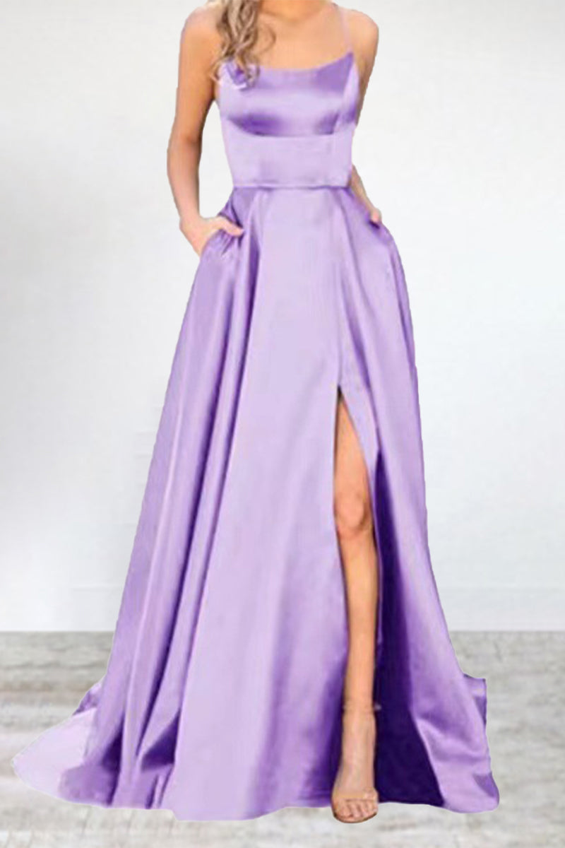 Abendkleid Einfarbig U-Hals Hochgeschlossen Frauen 16 Farben