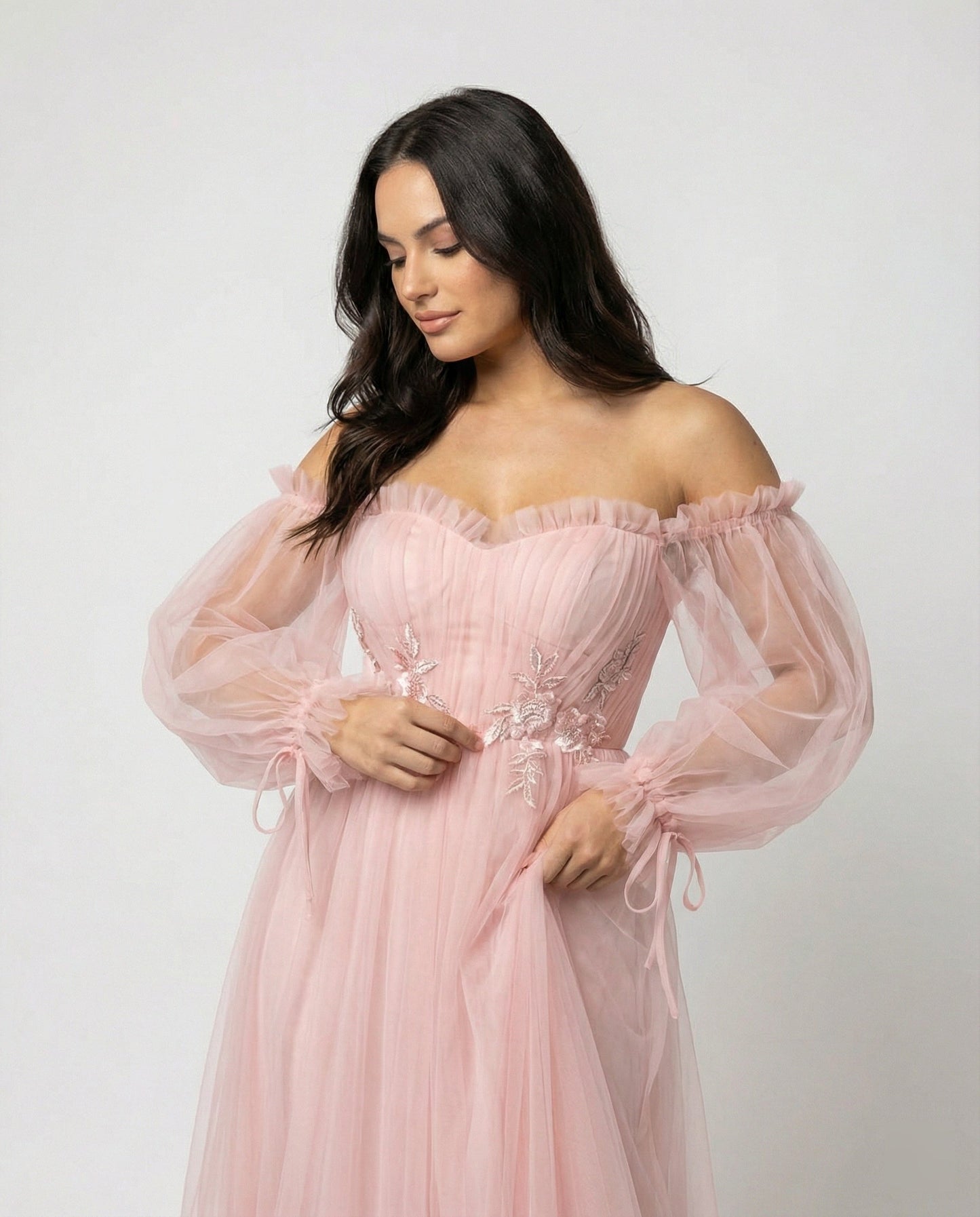 Elegantes Abendkleid Damen Off-Shoulder Einfarbig Patchwork