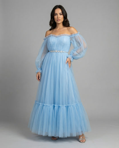 Elegantes Abendkleid Damen Off-Shoulder Einfarbig Patchwork