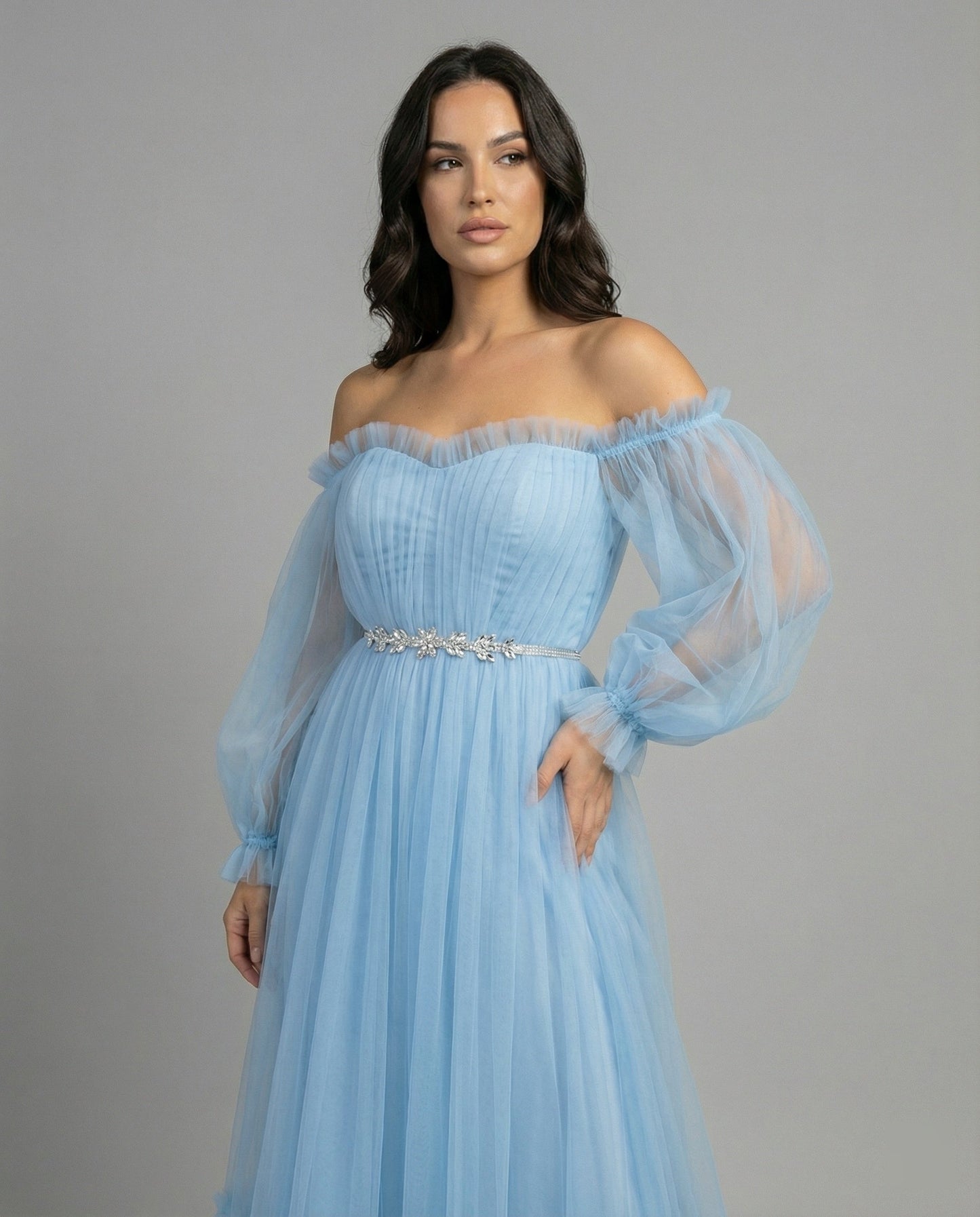 Elegantes Abendkleid Damen Off-Shoulder Einfarbig Patchwork