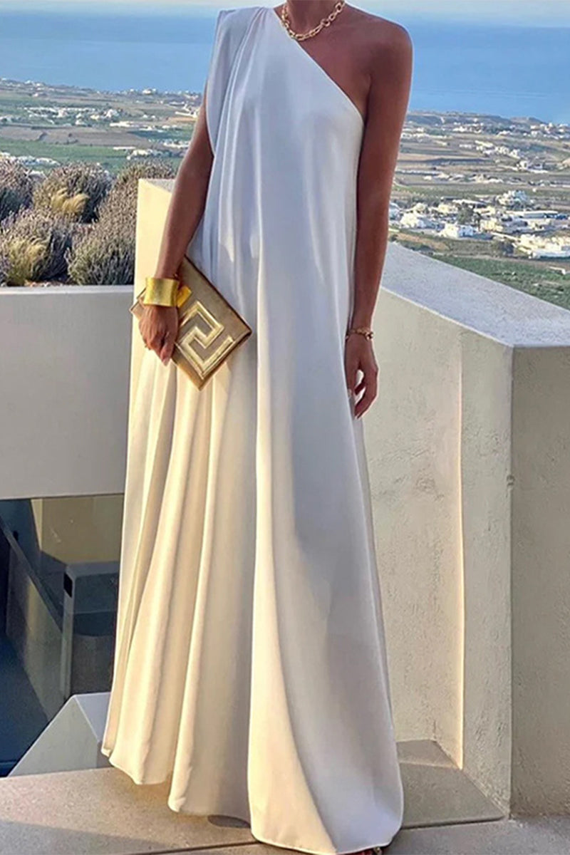 Elegantes Abendkleid Asymmetrischer Schräger Kragen Schwarz - Norvielle