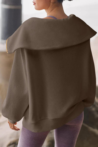 Damen Pullover Umlegekragen Halbzipper Elegantes Design