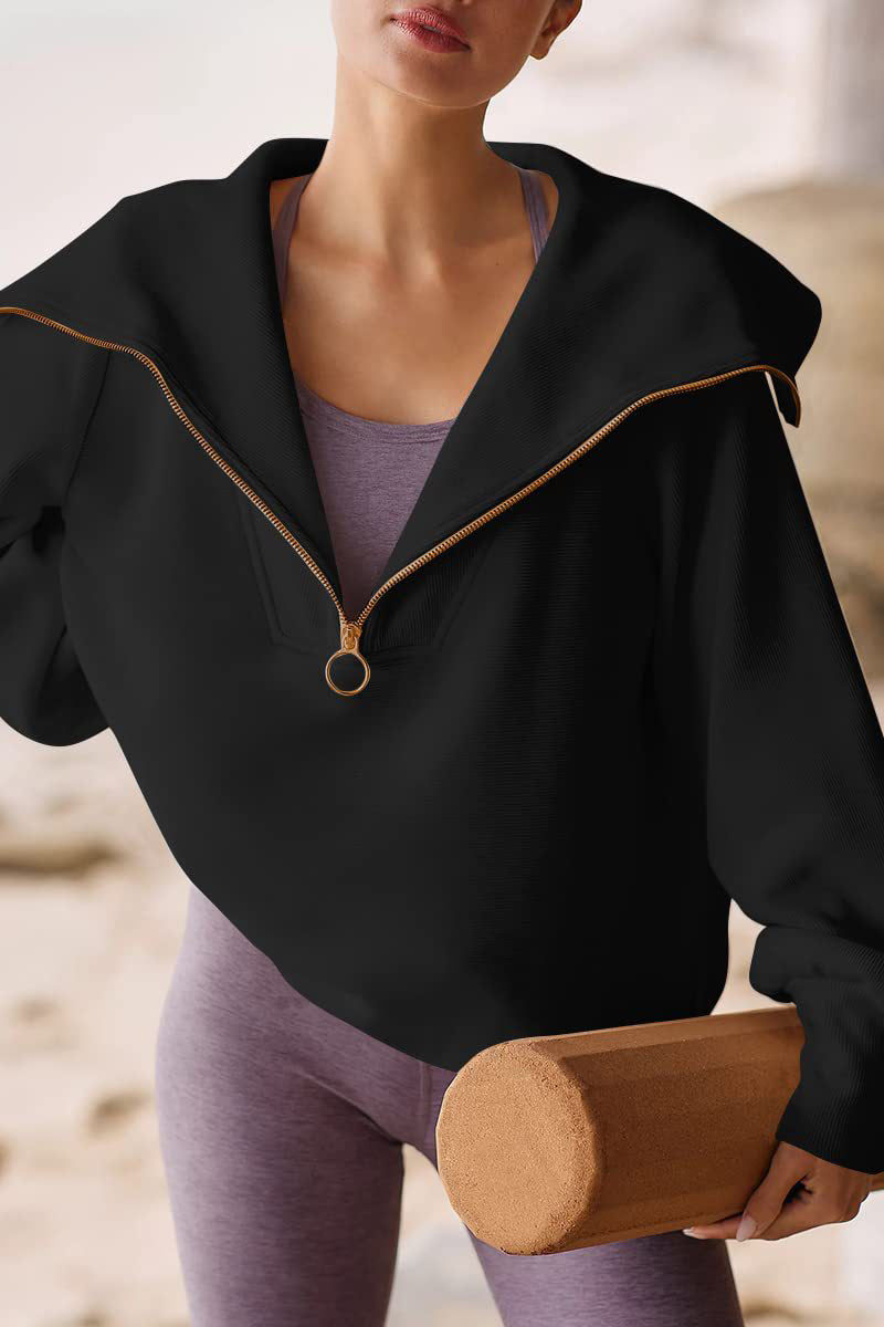 Damen Pullover Umlegekragen Halbzipper Elegantes Design