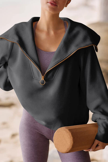 Damen Pullover Umlegekragen Halbzipper Elegantes Design
