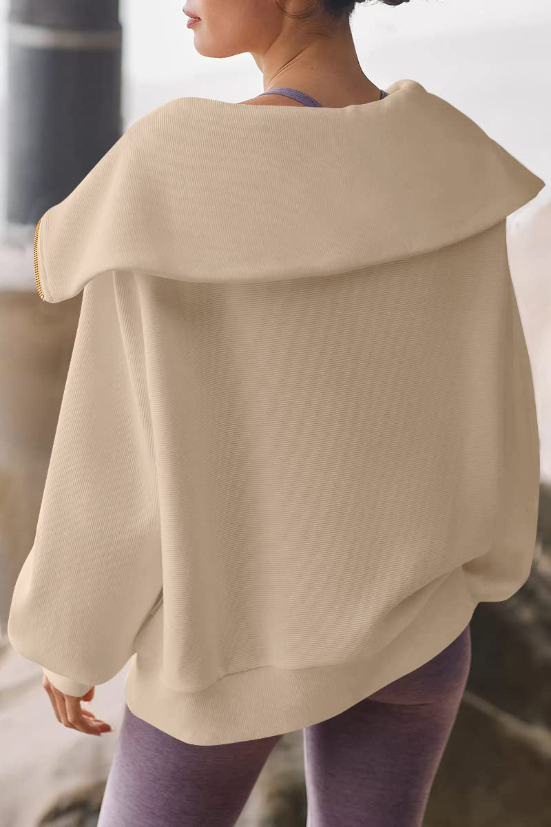 Damen Pullover Umlegekragen Halbzipper Elegantes Design