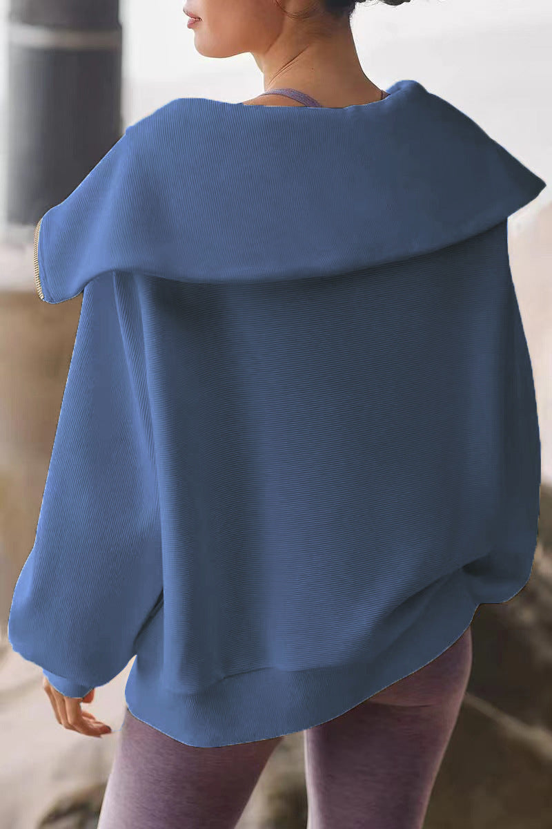 Damen Pullover Umlegekragen Halbzipper Elegantes Design