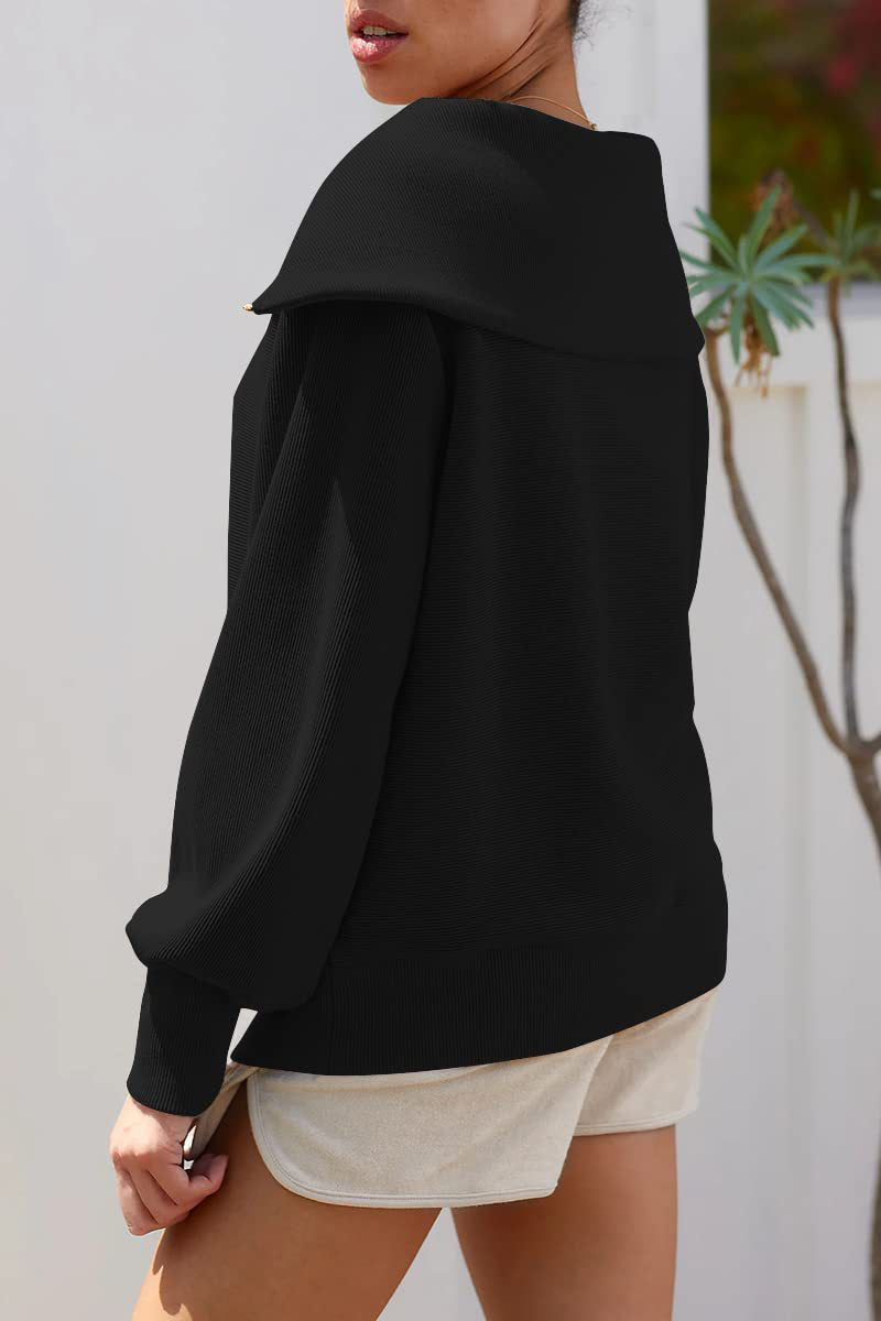Damen Pullover Umlegekragen Halbzipper Elegantes Design