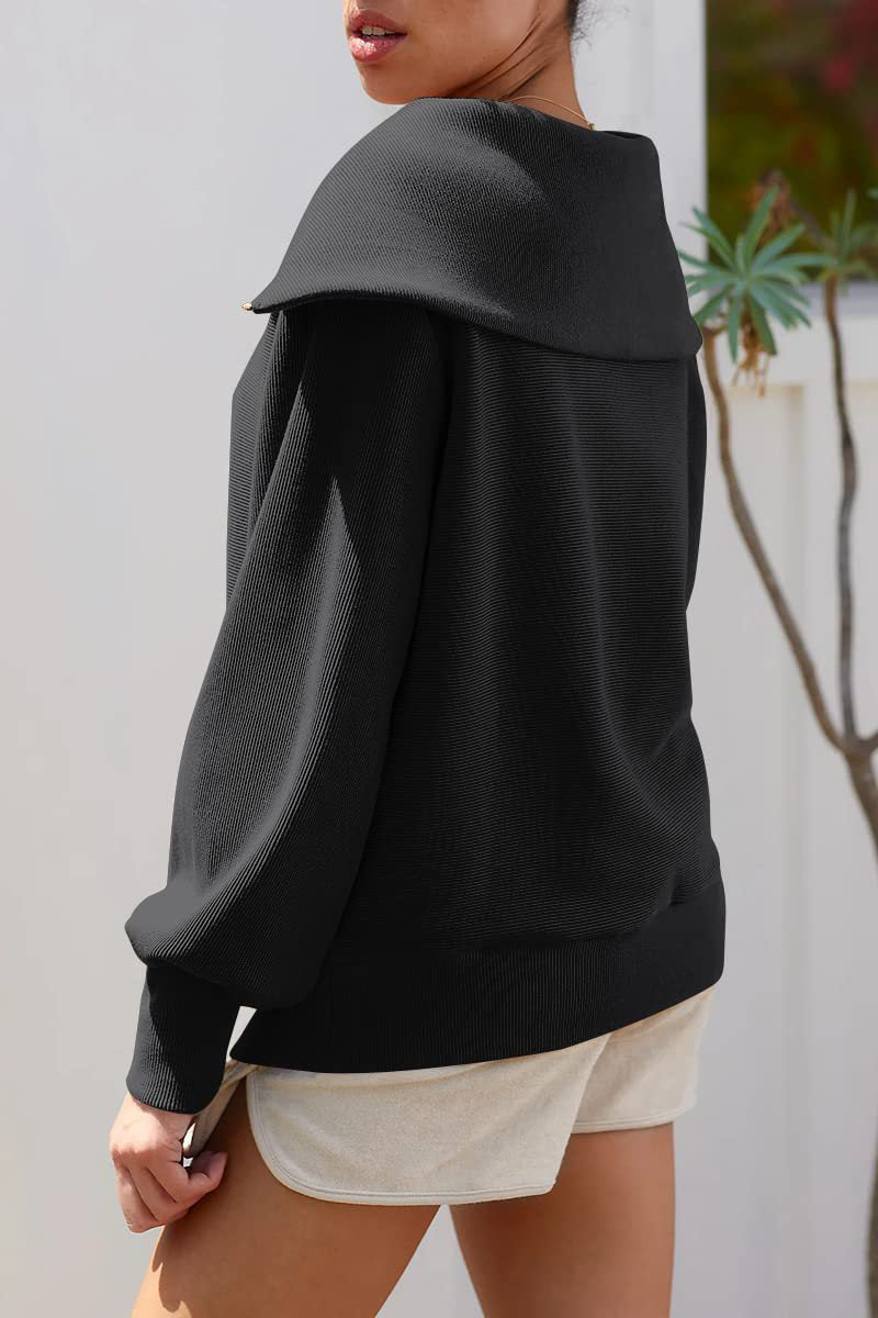 Damen Pullover Umlegekragen Halbzipper Elegantes Design
