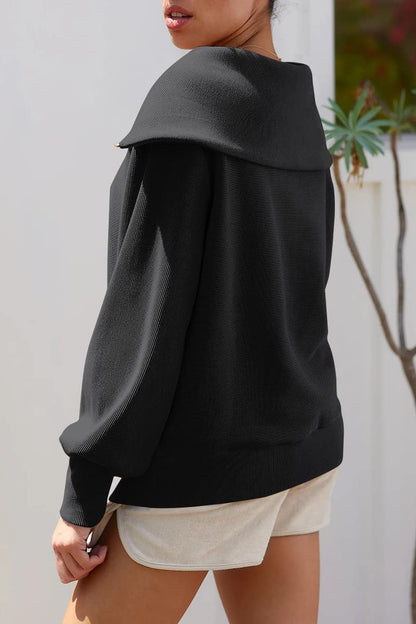 Damen Pullover Umlegekragen Halbzipper Elegantes Design