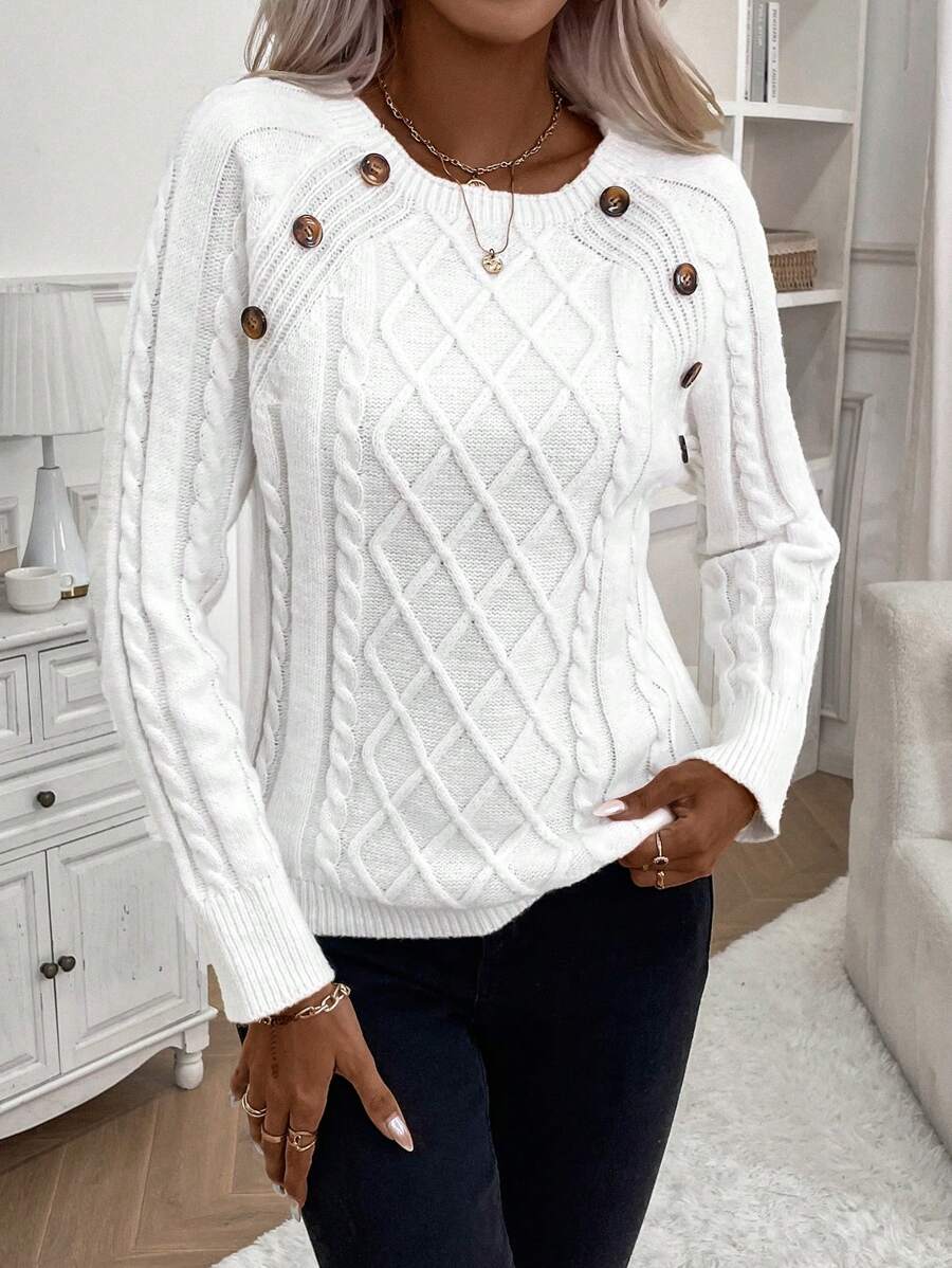 Clara Damenpullover Knopfdetails Zopfmuster - Norvielle