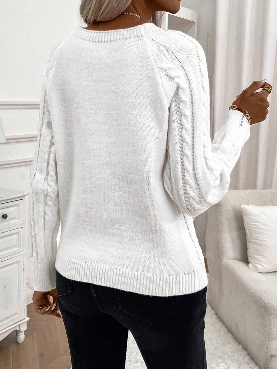 Clara Damenpullover Knopfdetails Zopfmuster