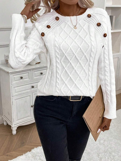 Clara Damenpullover Knopfdetails Zopfmuster