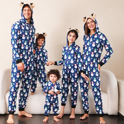Weihnachtspajamas Blau Schneemann Einteiler Familie - Norvielle