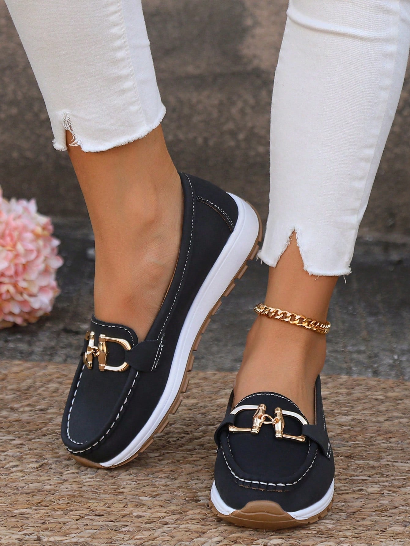 Damen Loafers mit Zierschnalle Leder