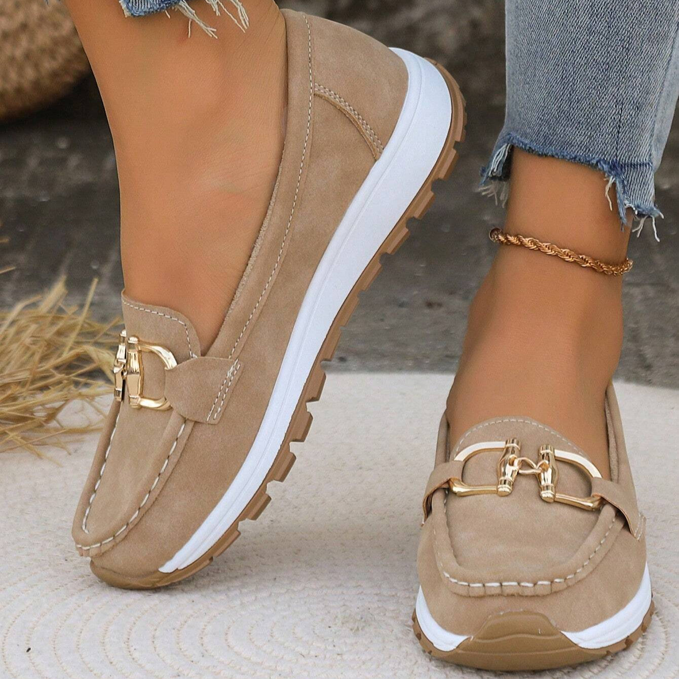 Damen Loafers mit Zierschnalle Leder Schwarz - Norvielle