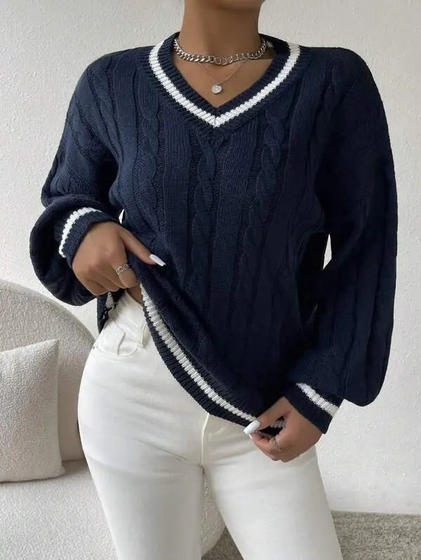 Freja Damen Gestreifter Pullover V-Ausschnitt - Norvielle