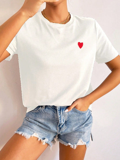 Damen T-Shirt mit Herz-Detail Minimalistisch Weiss