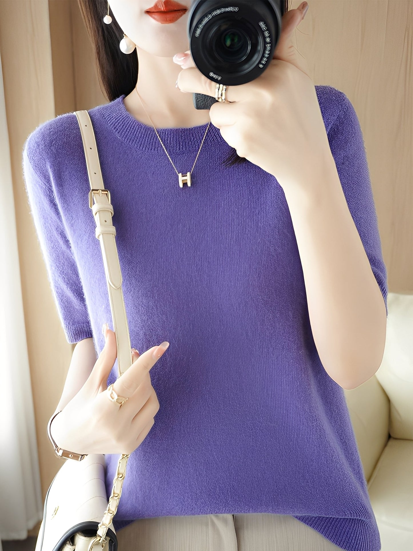 Damen Kurzarm-Pullover