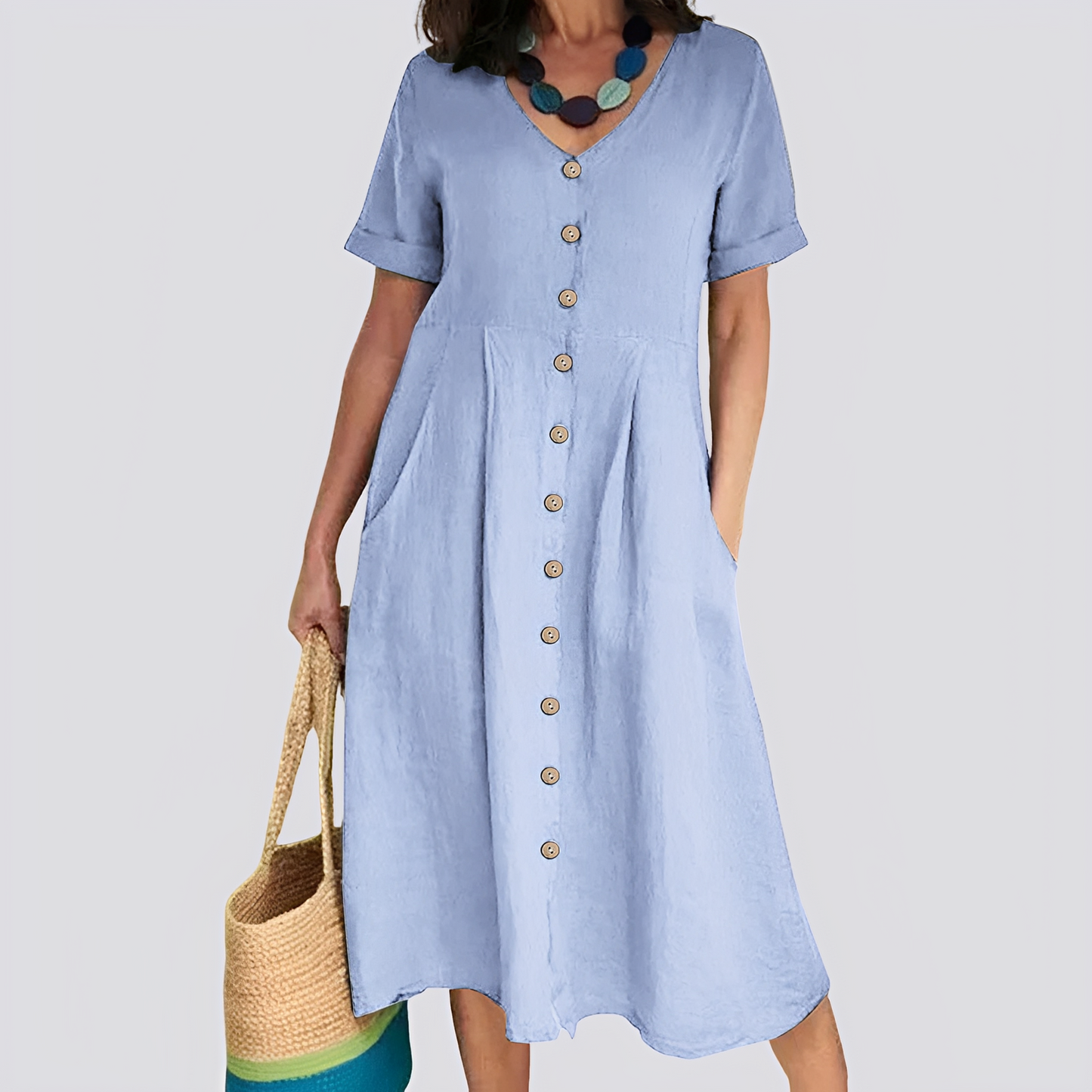 Damen Kleid Hochtaille Locker Geschnitten