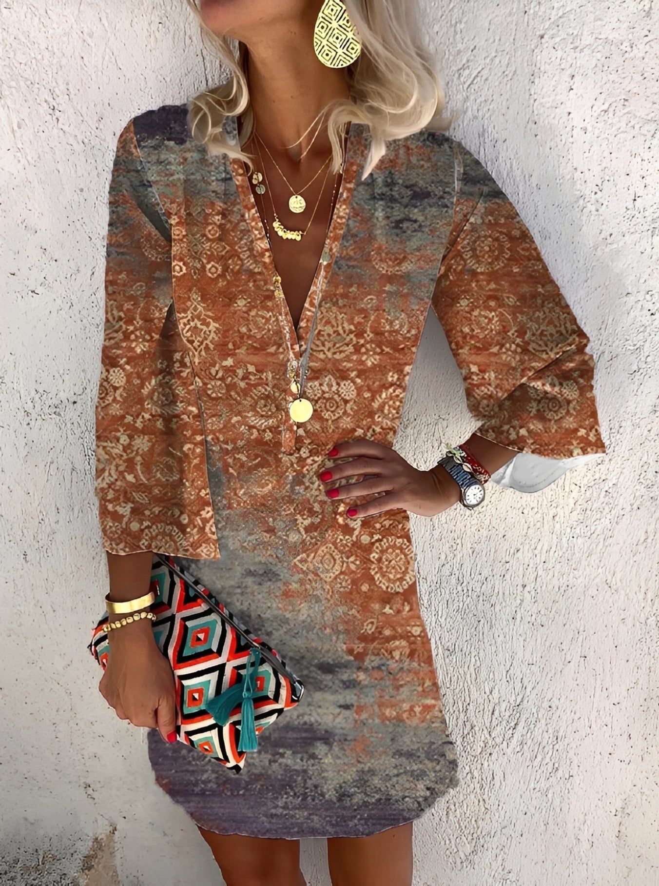 Damen Minikleid Boho-Stil Leicht Sommerlook