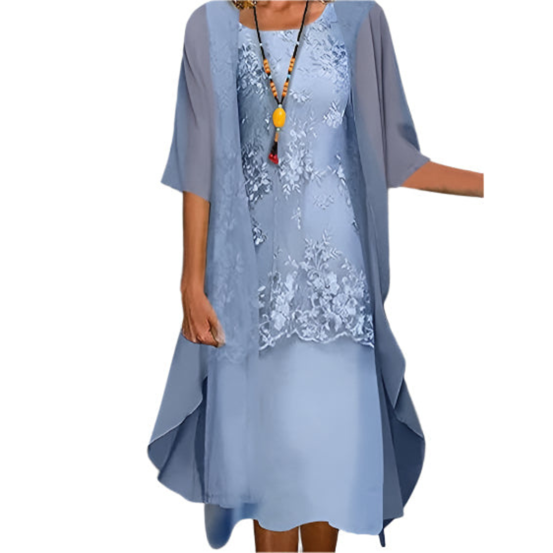 Damen Hochzeitsgastkleid Fließendes Midi-Kleid mit transparenten - Norvielle