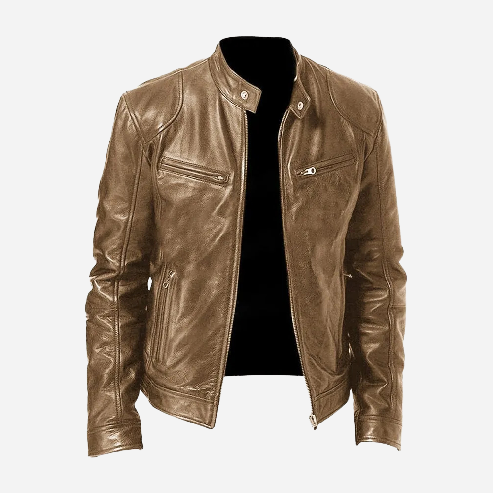 Herren Lederjacke Biker-Style Dunkelblau