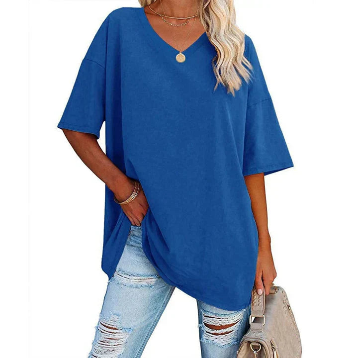 Norvielle Damen V-Ausschnitt T-Shirt Leicht Lockeres Weiss