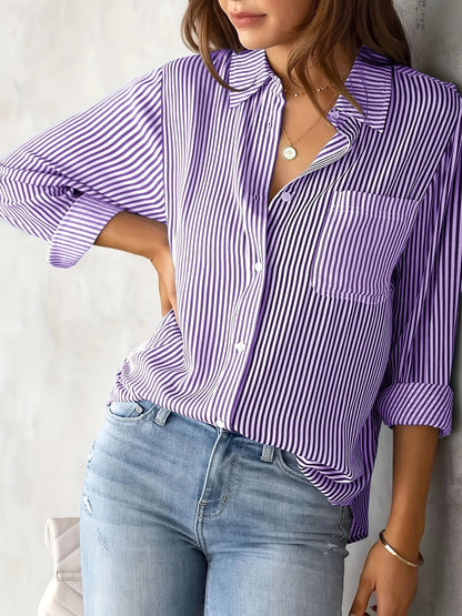 Damen Langarmshirt Streifen Baumwolle Relaxed Fit - Norvielle