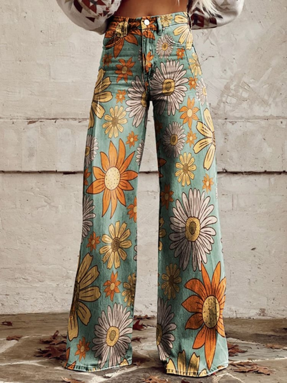 Damen Sommerpalazzo Blumenmuster Leicht - Norvielle