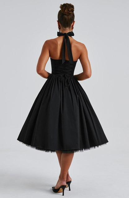 Damen Halterkleid Midi Länge für Hochzeitsgäste
