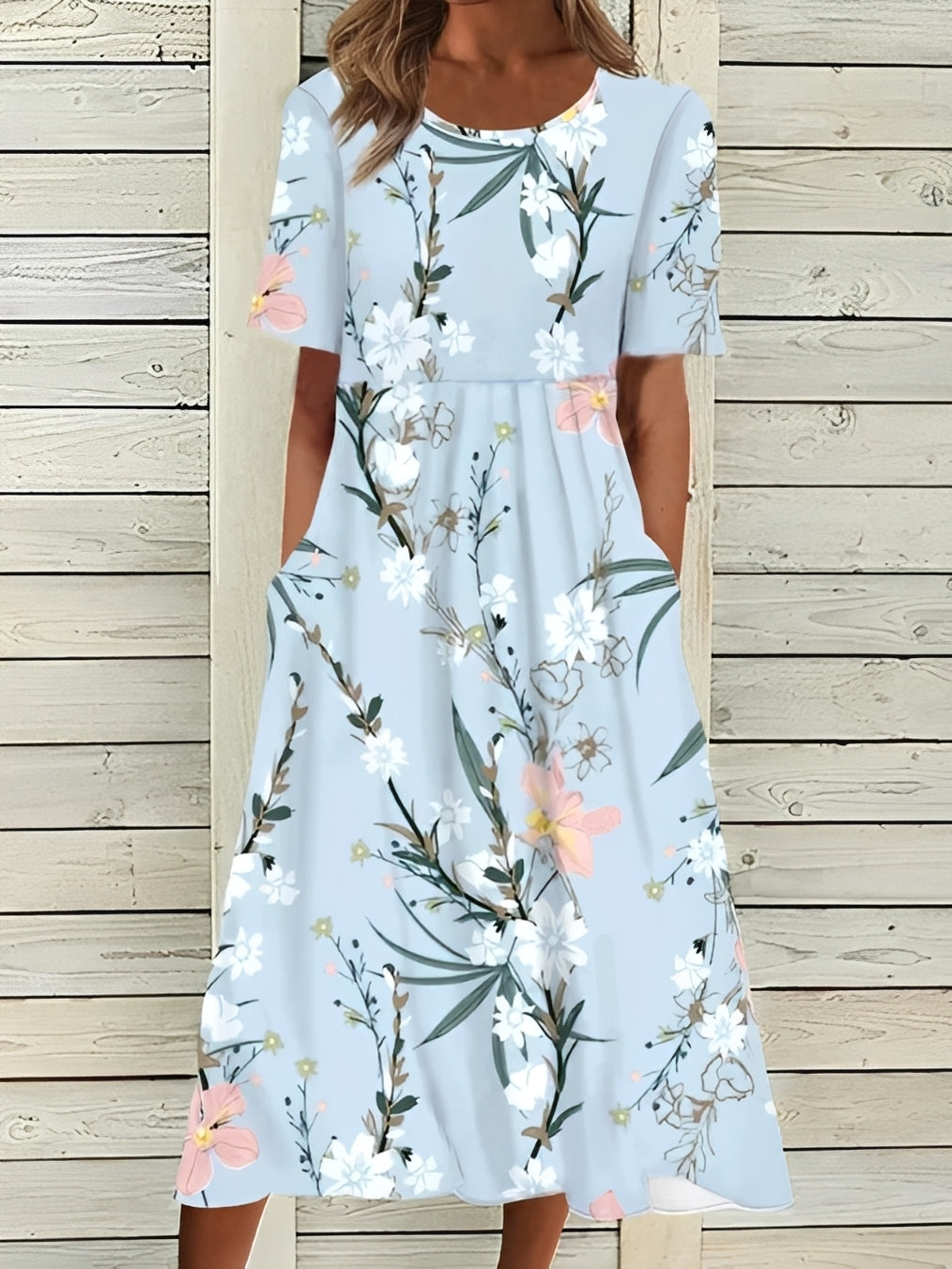 Damen Midikleid Floral Elegantes Kleid Fließend