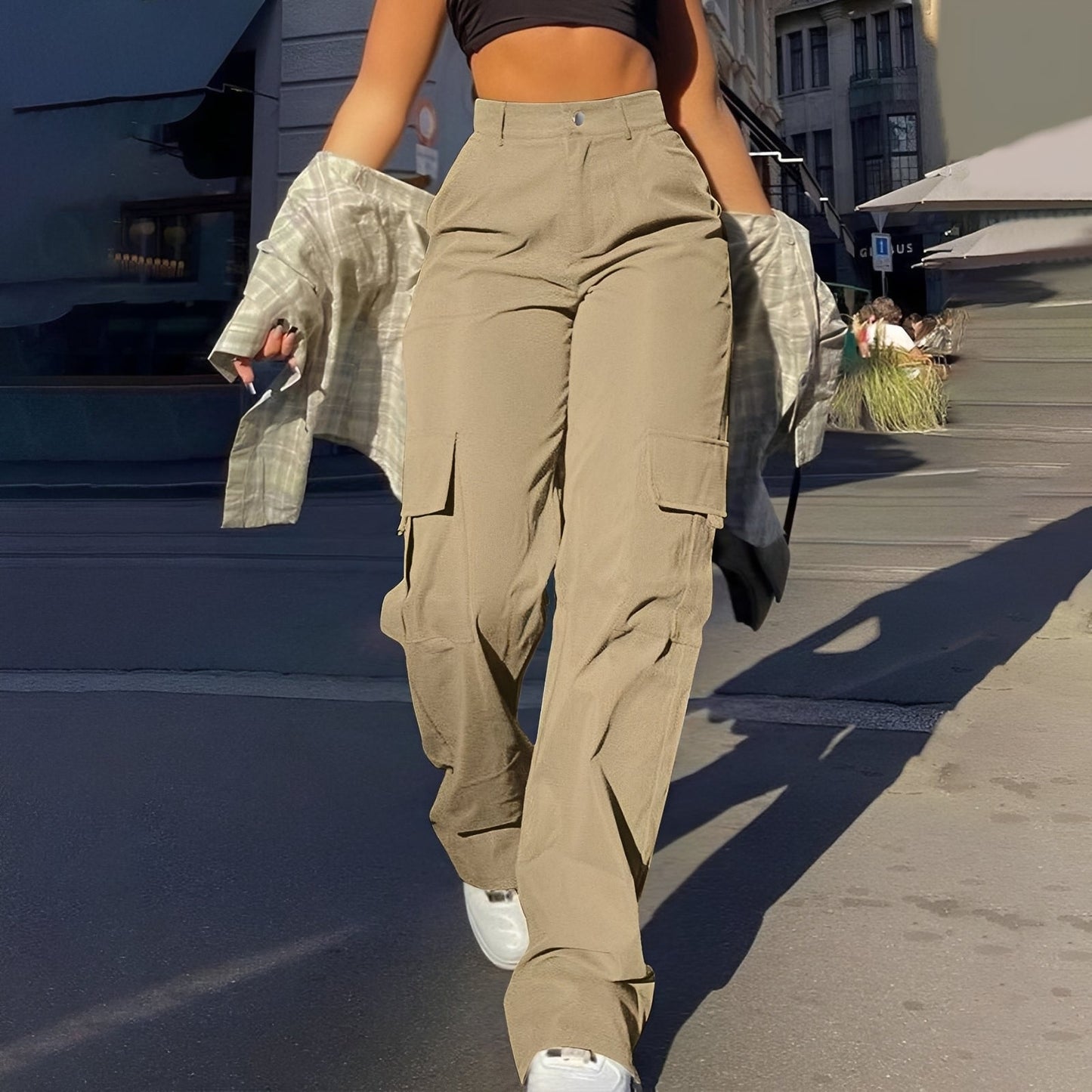 Damen Cargohose Hohe Taille Bequem