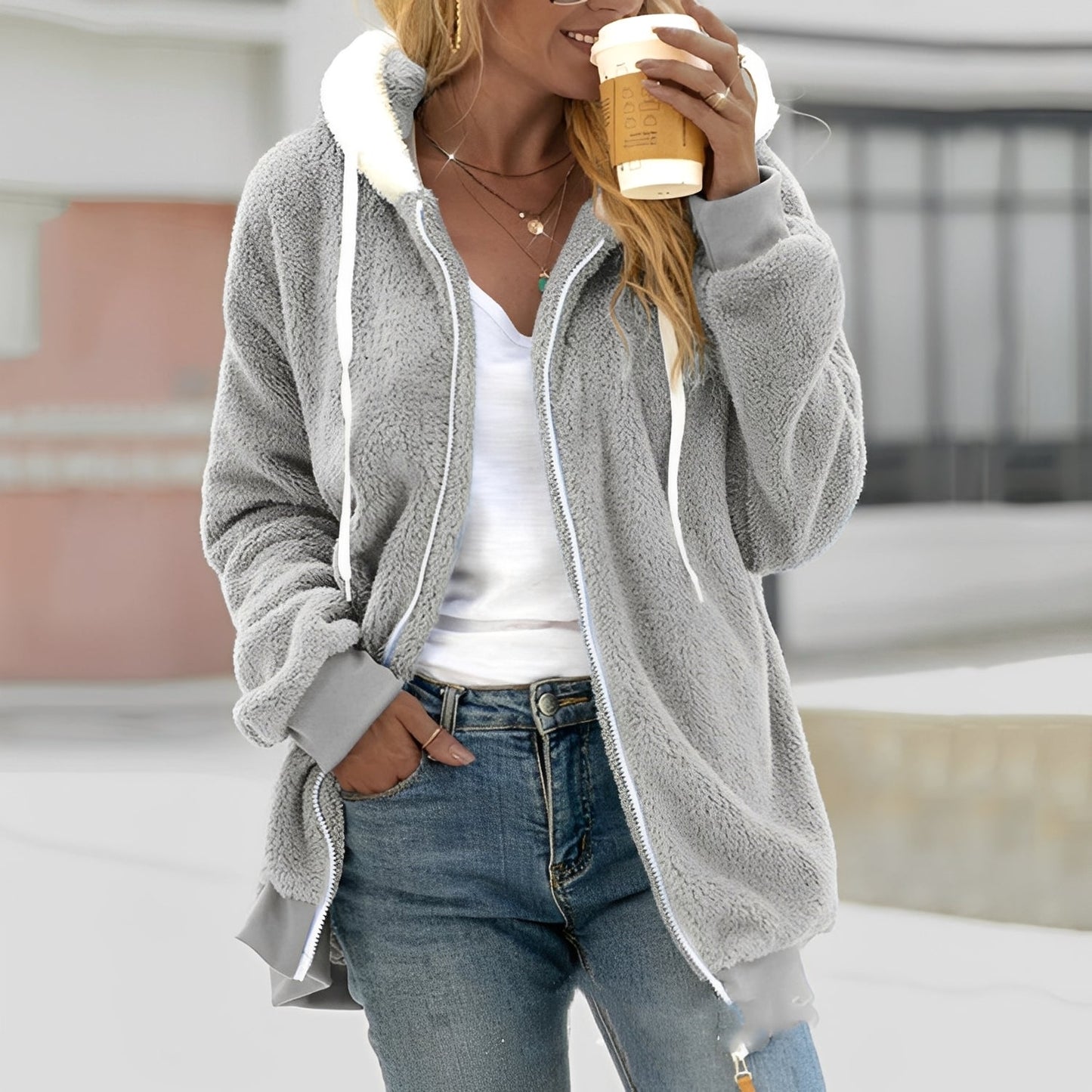 Chloe Damen Sherpa Kapuzenjacke Warm Gefüttert