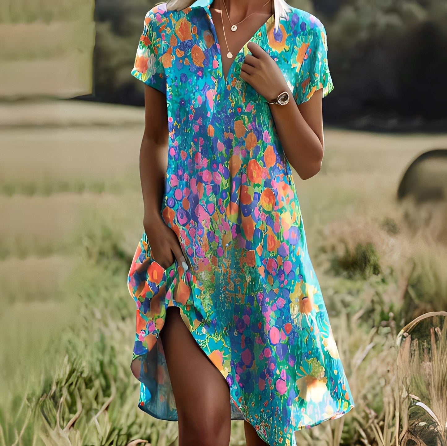 Damen Kleid Kurzärmelig Stilvoll - Norvielle