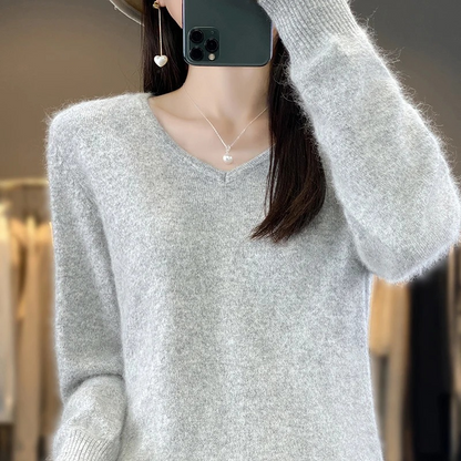 Damen V-Ausschnitt Pullover Leichter Strick