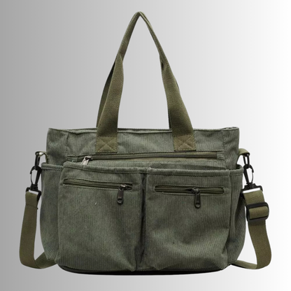 Cord Schultertasche Damen Stylisch Reißverschluss Beige
