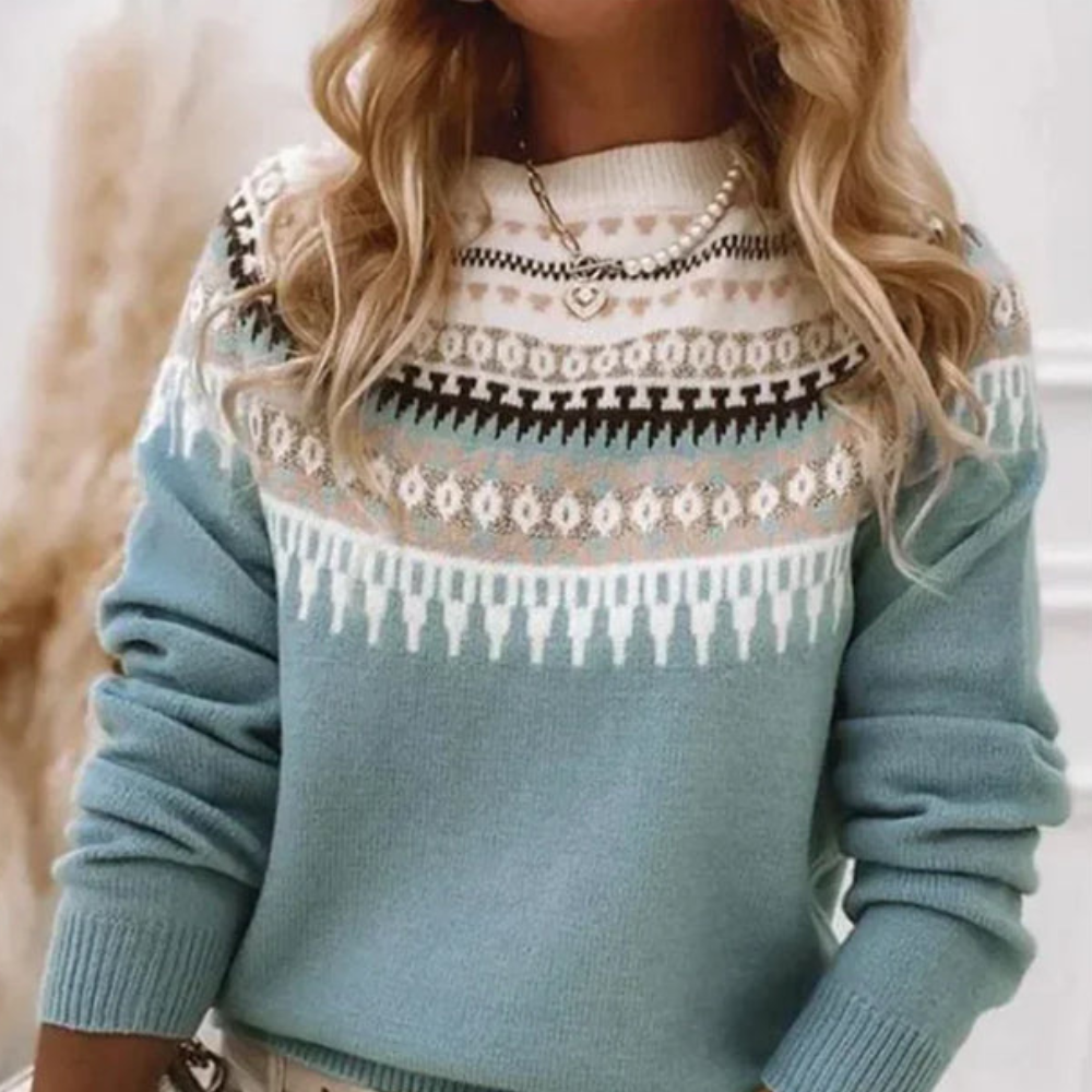 Damen Strickpullover Norweger-Muster Rundhals