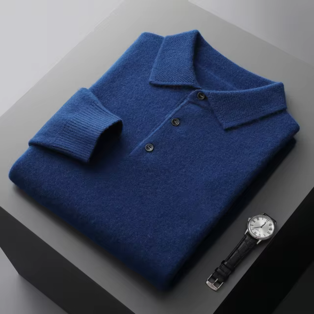 Herren Polo Pullover Strick Langarm Beige