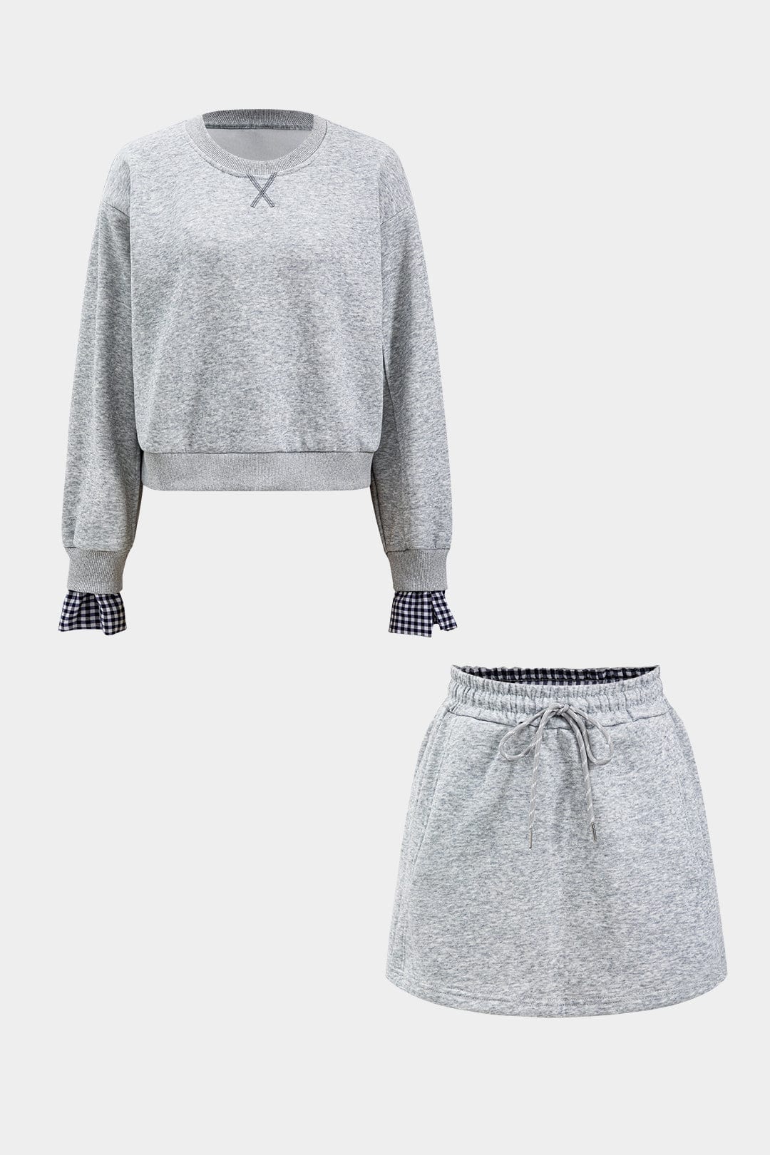 Damen Zweiteiliges Sweat-Set Kariert Grau - Norvielle