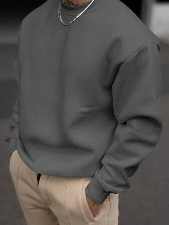 Norvielle Herren Sweatshirt Rundhals Pullover Baumwolle Grau