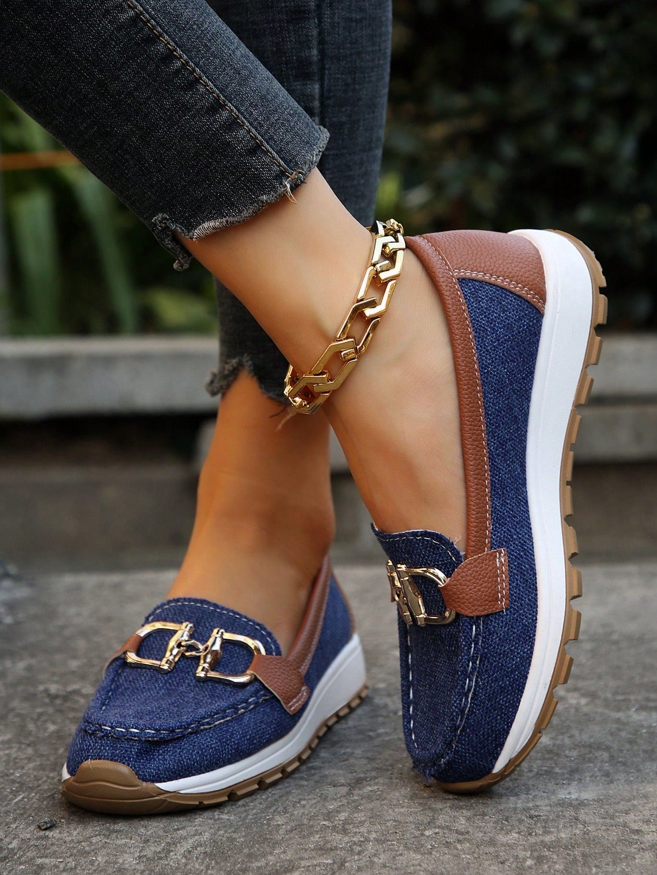 Damen Loafers mit Zierschnalle Leder