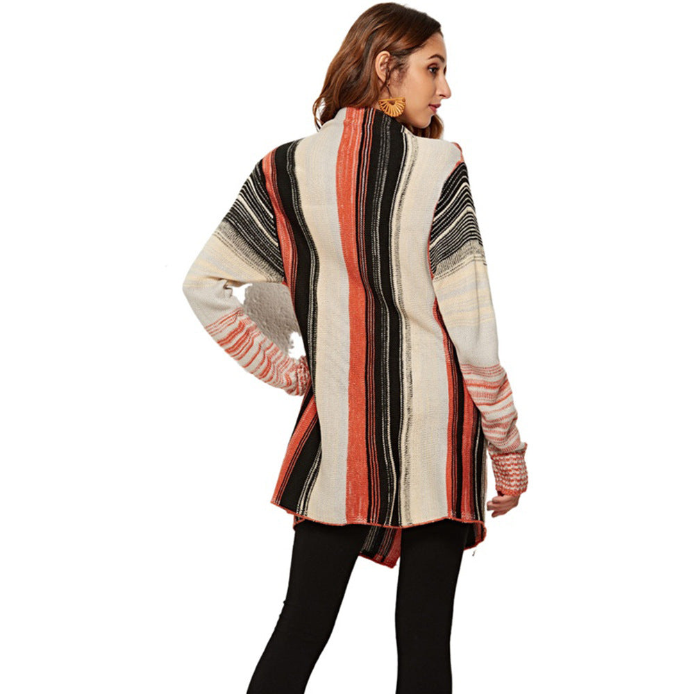 Damen Strickjacke mit Fransen und Streifenmuster