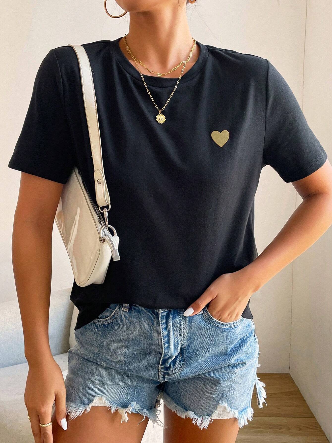 Damen T-Shirt mit Herz-Detail Minimalistisch Weiss